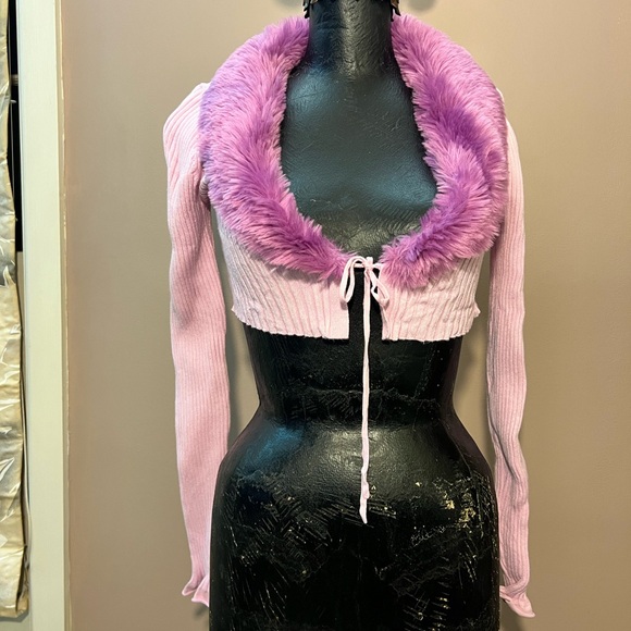 Urban Outfitters Izzy Faux Fur Cropped Cardigan in Pink & Green lot of 2 Size S - Picture 10 of 15